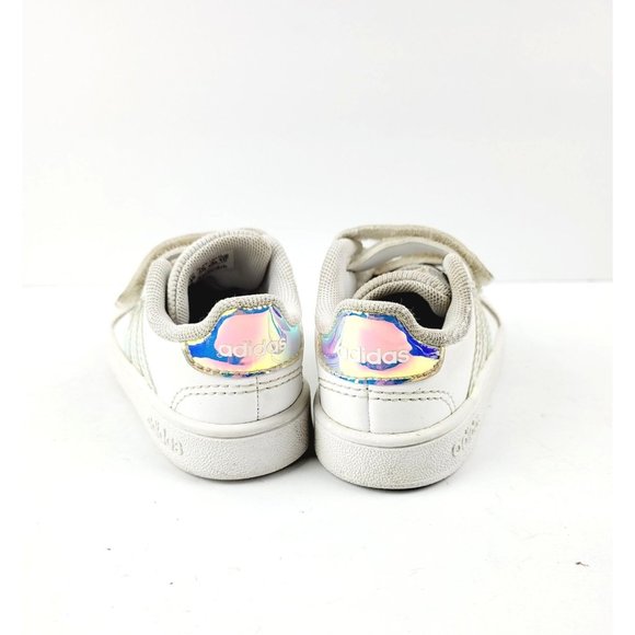 Adidas Grand Court White Tennis Shoes/Sneaker With Iridescent Stripes Size‎ 5K - Picture 3 of 6